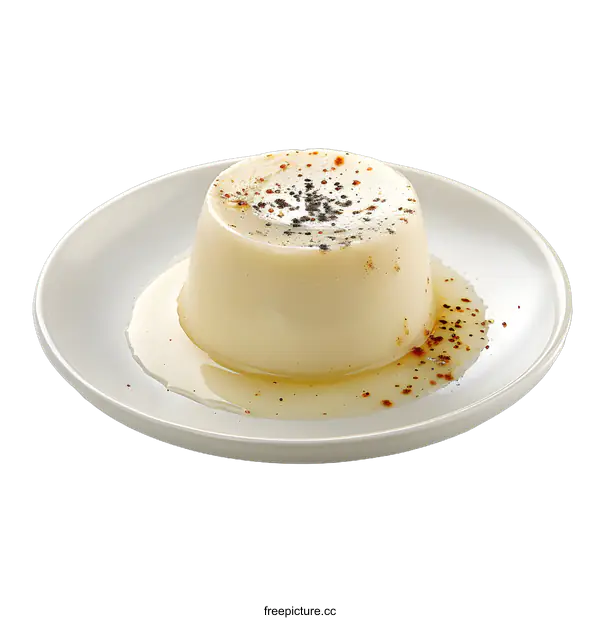[Transparent Background PNG]Vanilla custard with syrup on a plate