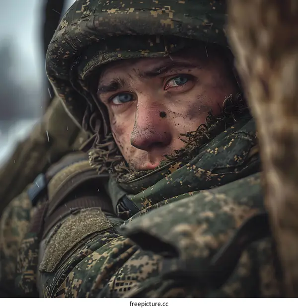 Portrait of a soldier in winter uniform