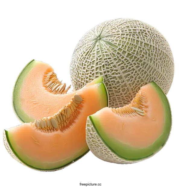 [Transparent Background PNG]A close-up image of a cantaloupe melon