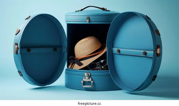 Blue vintage travel case with round shape
