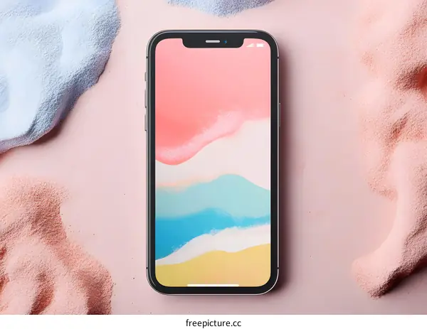 Minimalist Phone Mockup on Pink Background With Abstract  Waves Design