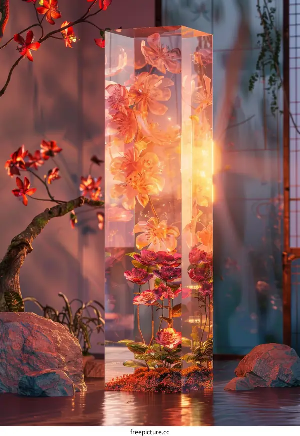 Floral Abstract Crystal Column Artwork