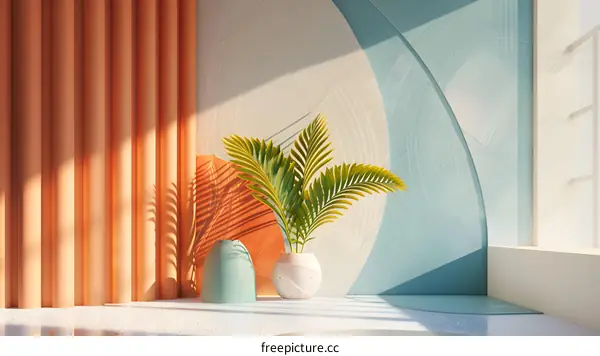 Minimalist Interior Design with Green Plant and Colorful Walls