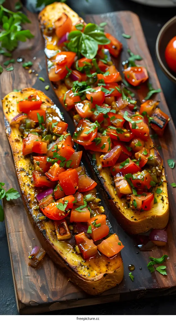 Grilled Eggplant with Tomato Salsa and Basil