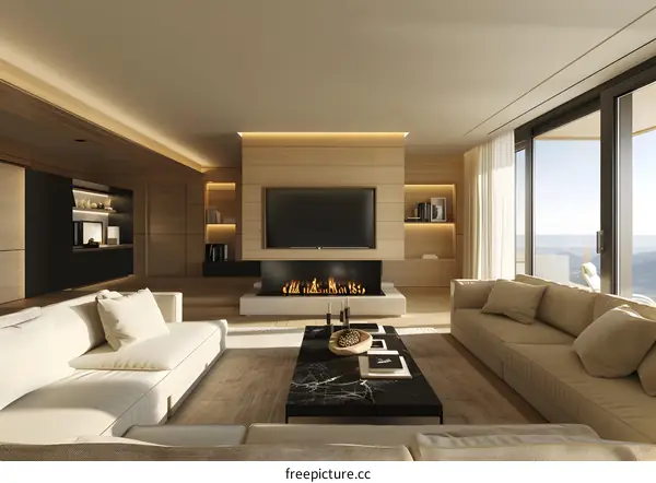 Modern Living Room Interior Design with Fireplace