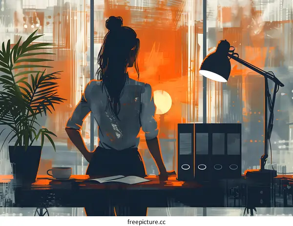 businesswoman looking out the window