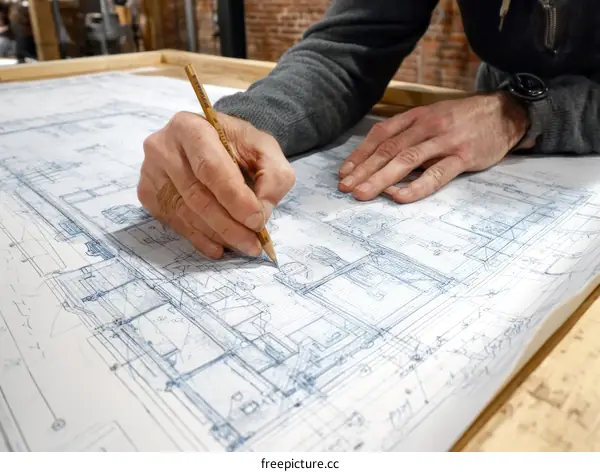 Architect Working on Building Blueprint Design