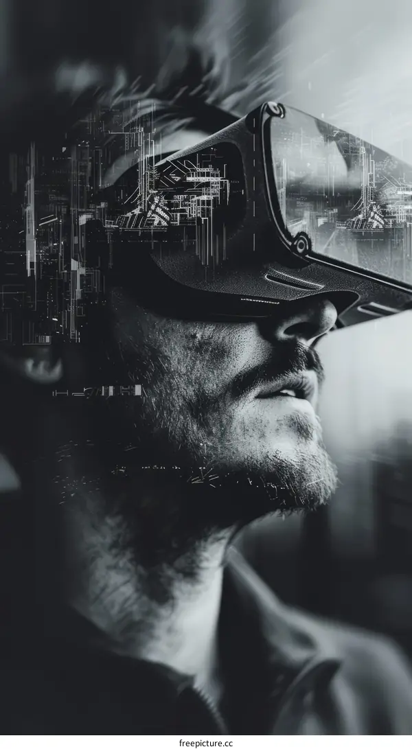Bearded man wearing virtual reality headset