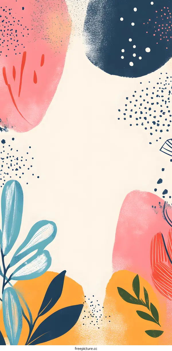 Abstract Watercolor Background With Plants and Dots