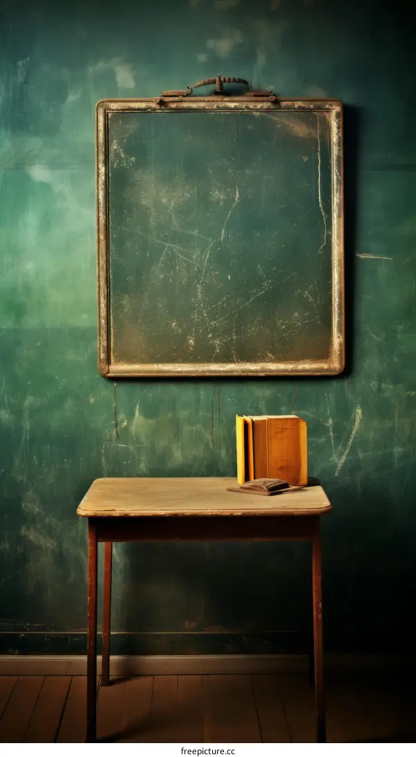 Vintage Schoolhouse Blackboard with Stacked Books