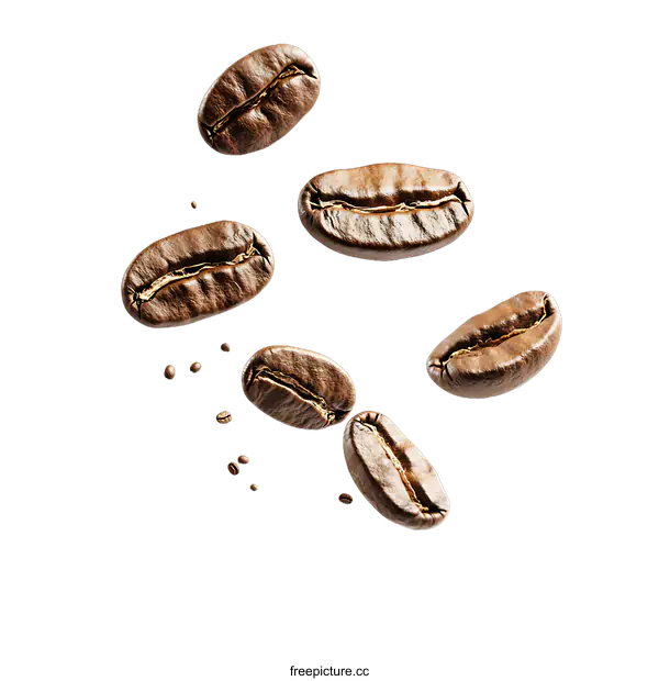[Transparent Background PNG]Roasted Coffee Beans Falling on transparent background