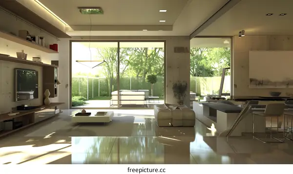 Modern Living Room Interior Design With Patio View