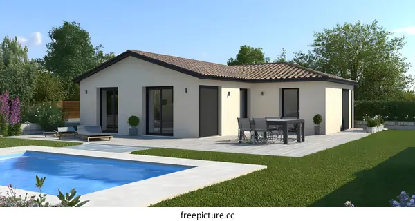 Modern House with Swimming Pool and Patio