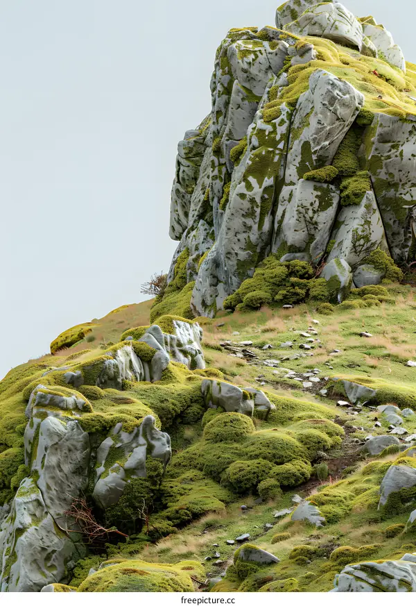 Moss Covered Rocks On Mountainside