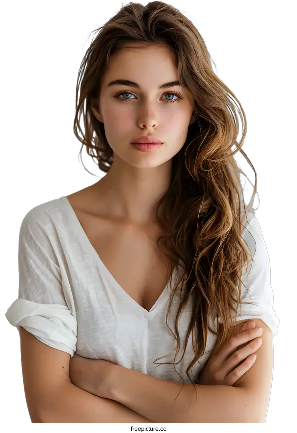 [Transparent Background PNG]Beautiful Woman with Freckles and Blue Eyes