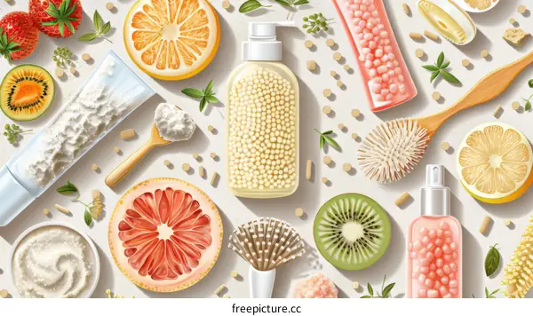 Natural skincare products with fruit and herbal ingredients