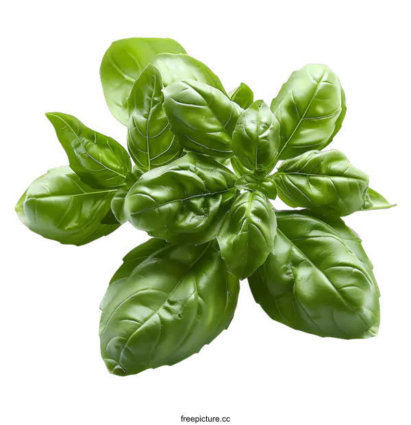 [Transparent Background PNG]Fresh green basil leaves on a white background