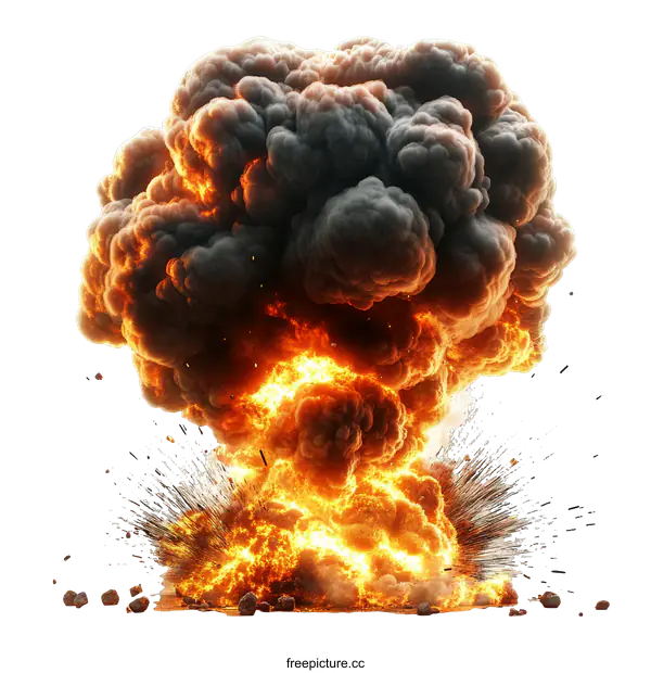[Transparent Background PNG]Explosion of Fire and Smoke on White Background