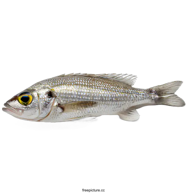 [Transparent Background PNG]A silver fish with yellow eyes lies on its side