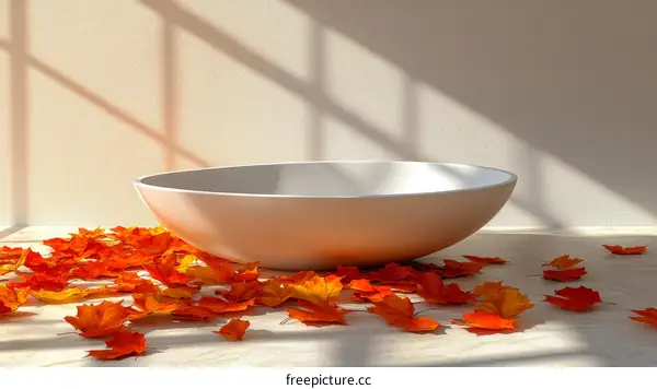 Autumnal Empty Bowl and Leaves Display