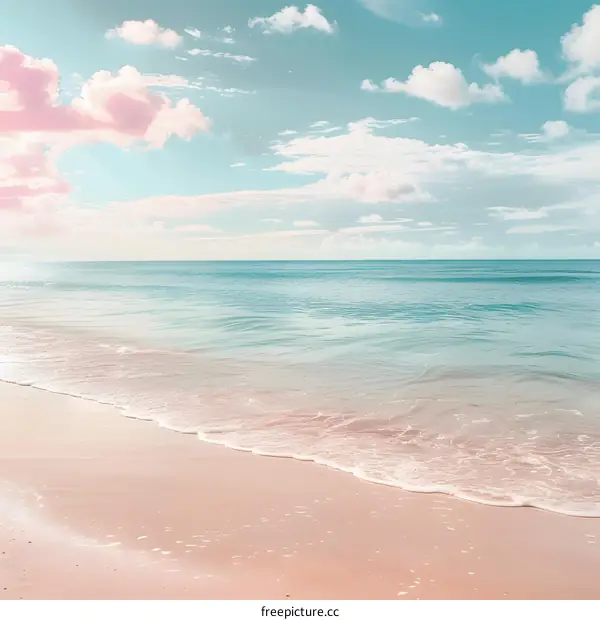 Beautiful Tranquil Beach Scene with Pink Clouds