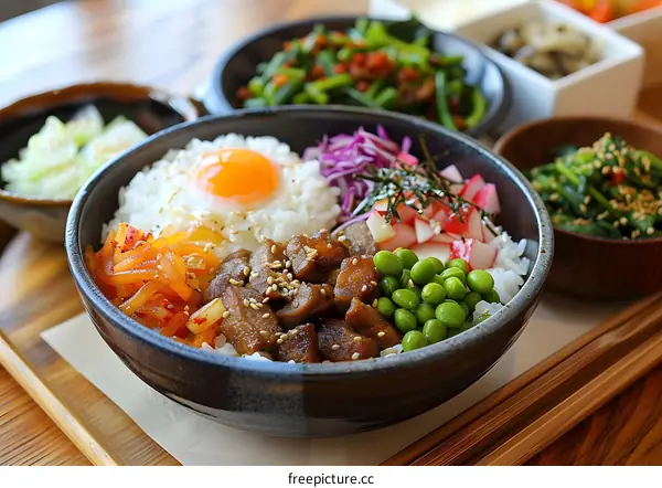 Korean Mixed Rice Bowl with Side Dishes