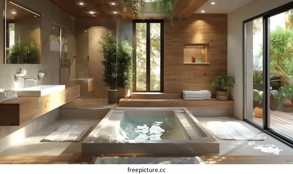 Modern Bathroom With Wooden Decor