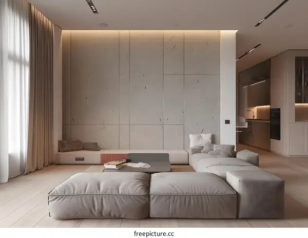 Modern Living Room Interior Design with Concrete Wall and Sofa