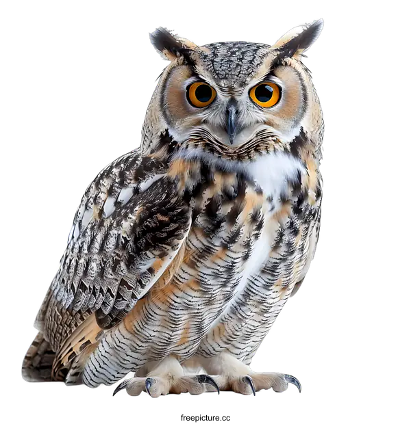 [Transparent Background PNG]Great Horned Owl on White Background