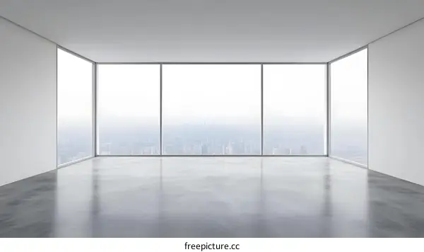 Empty Modern Office Interior With City Skyline View
