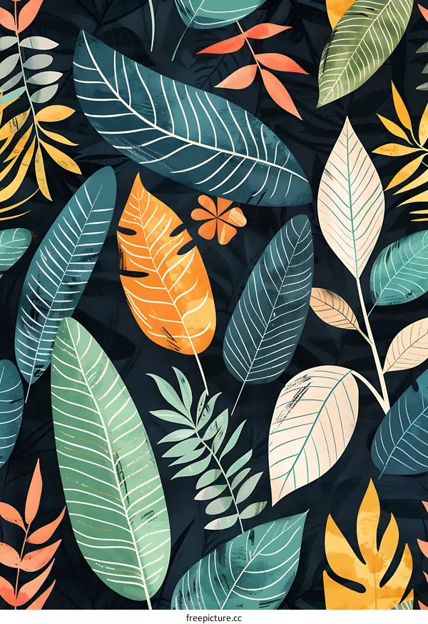 Tropical Leaves Seamless Pattern  Dark Background