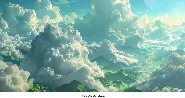Soaring Mountain Peaks Amidst Celestial Clouds