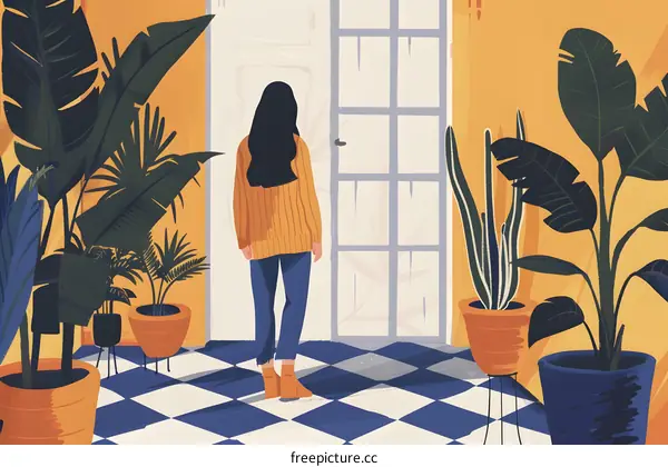 Woman Standing in a Room with Plants