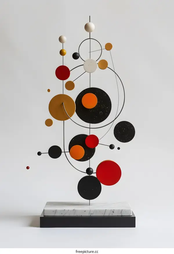 Abstract Sculpture with Colorful Circles and White Background