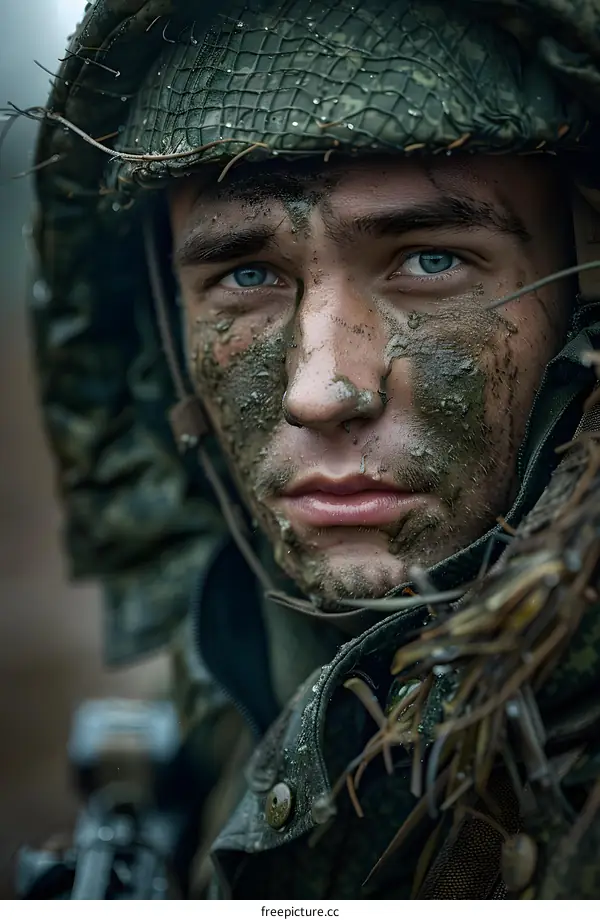 Portrait of a soldier with face paint.