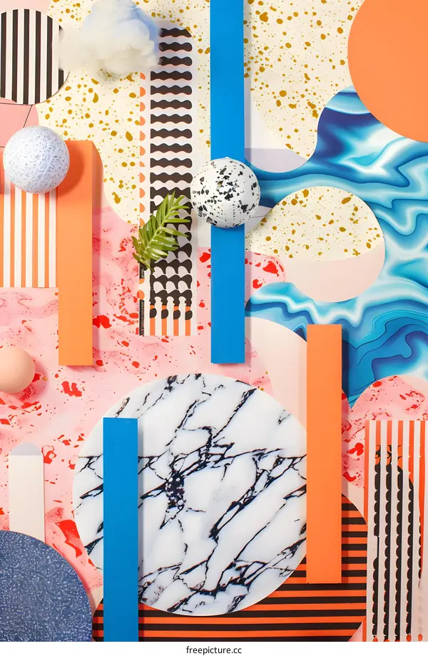 Abstract Colorful Geometric Shapes with Marble Texture Background