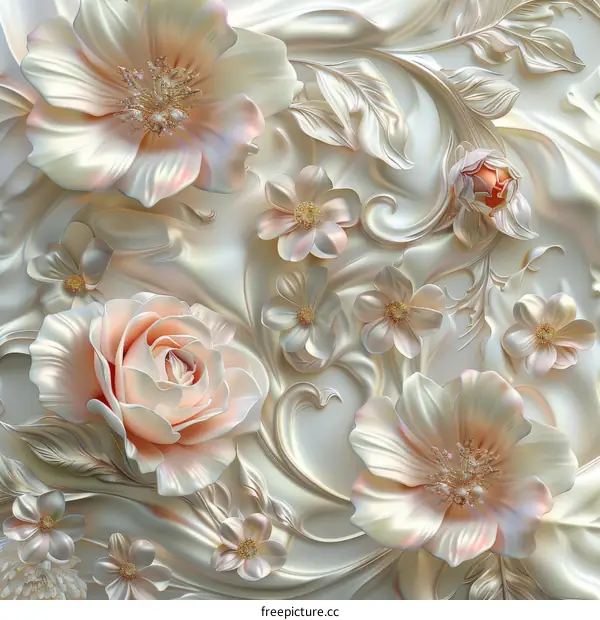 Elegant Pink Roses and White Damask Floral Background