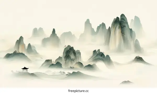 Misty Mountain Landscape Painting