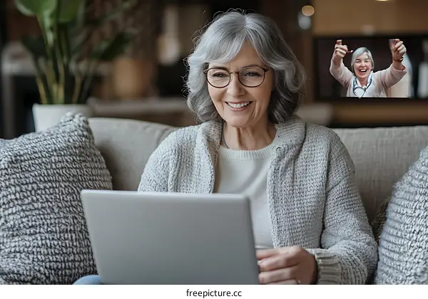 Senior Woman Video Conferencing with a Doctor