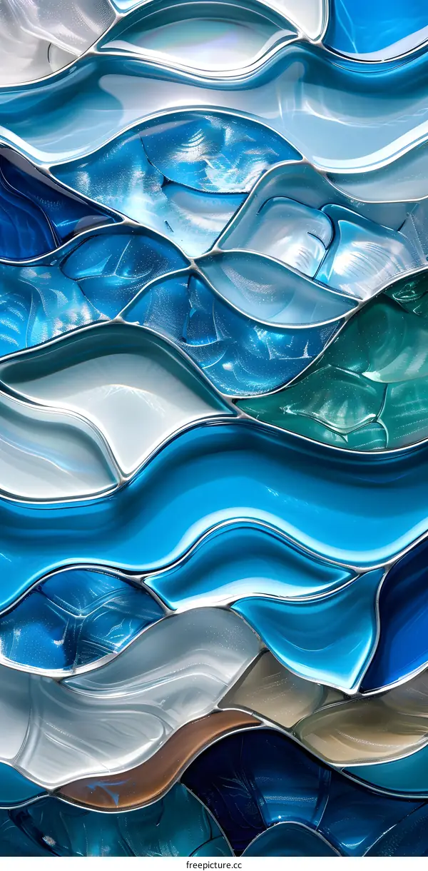 Blue and white waves abstract painting