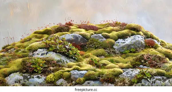 Close Up of Green Moss and Rocks in a Mountainous Landscape