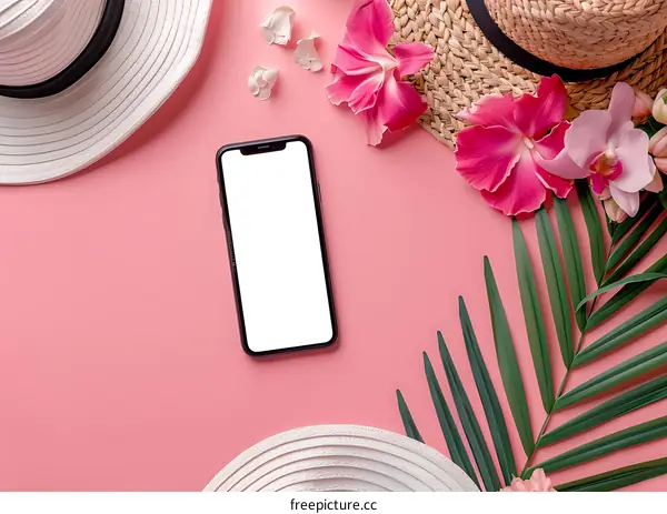 Summer Mockup With Flowers and Straw Hats