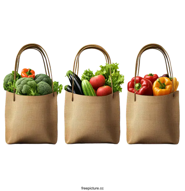 [Transparent Background PNG]Shopping Bags Filled with Fresh Produce