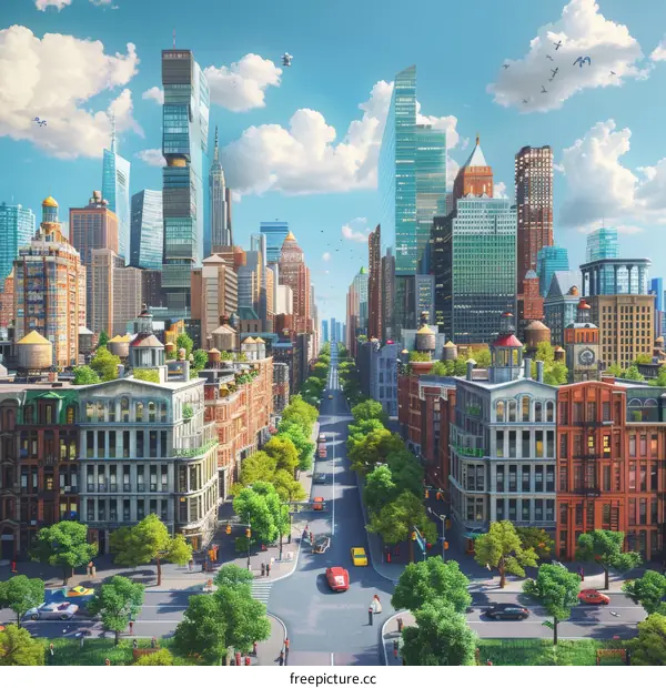 A Wide Street in a Busy City