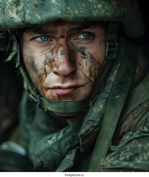 Close Up Portrait of Soldier in Camouflage