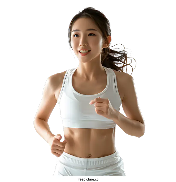 [Transparent Background PNG]Young Asian Woman Running in Sportswear