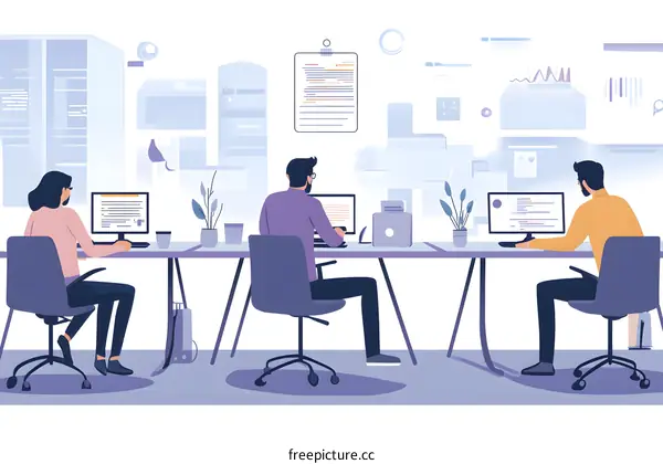 Team of programmers working on a project in a modern office