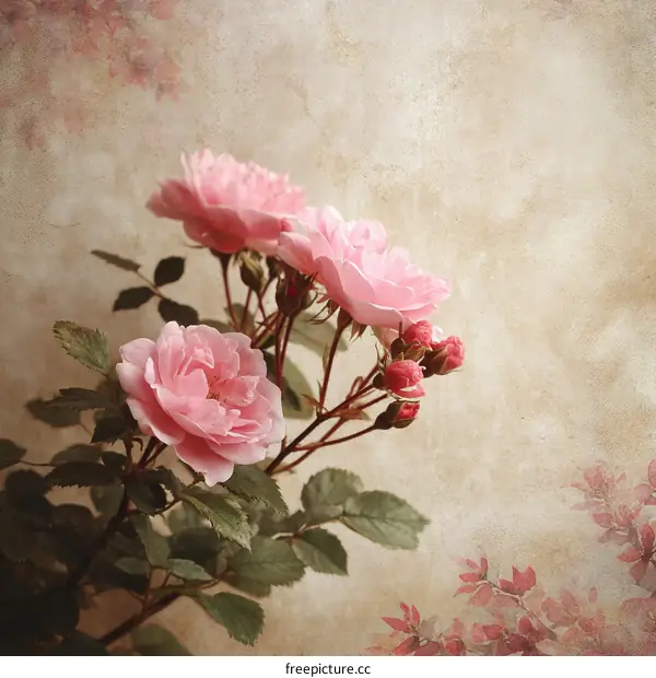 Vintage Pink Roses on Textured Background
