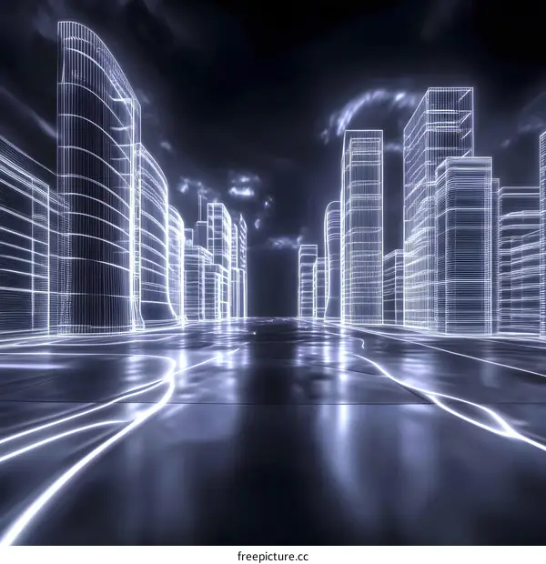 Futuristic Cityscape Wireframe Illustration