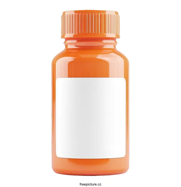 [Transparent Background PNG]Orange Medicine Bottle with Blank Label